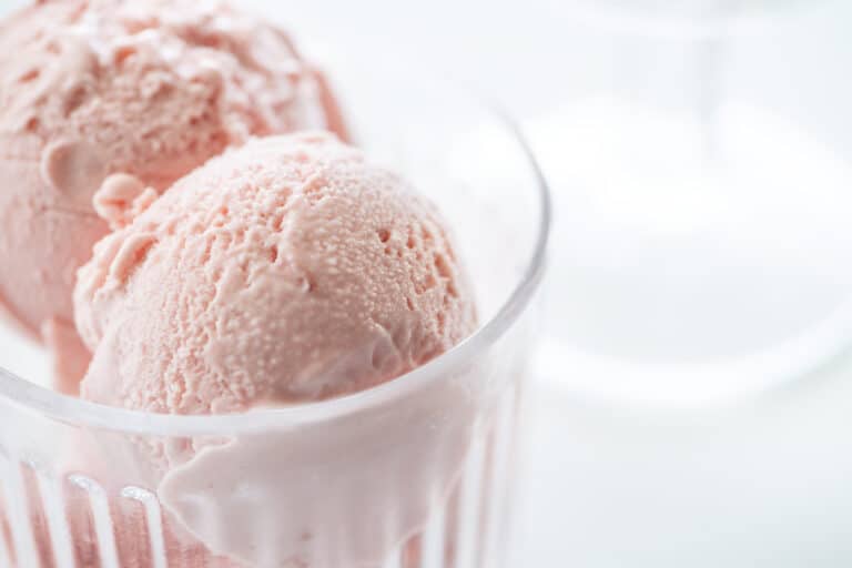 Strawberry ice cream made from broad beans